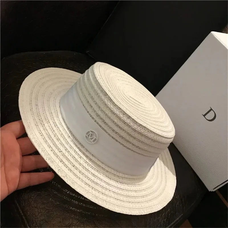 French straw hat summer sun hat tri-fold with letter accessories beach hat outdoor travel anti-UV women's hat  여름모자 gorras