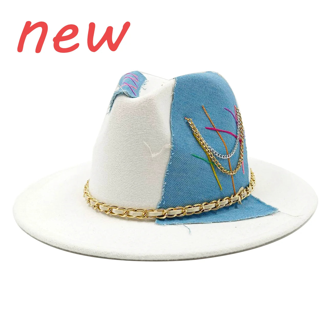 chapeu Handmade irregularly sewn denim patch Fedora hat