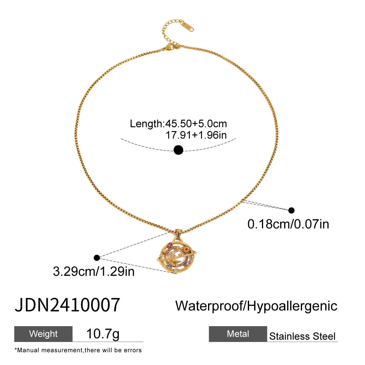 Youthway Gold Plated Stainless Steel Colorful Zircon Star Moon Pendant Necklace For Women Trendy Waterproof Jewelry Charm Gift