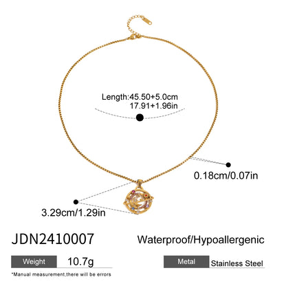 Youthway Gold Plated Stainless Steel Colorful Zircon Star Moon Pendant Necklace For Women Trendy Waterproof Jewelry Charm Gift