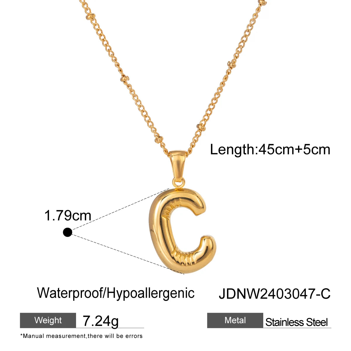 Youthway 18K Gold Minimalist Thick Balloon Bubble Alphabet Necklace Women Stainless Steel Initial Letter Pendant Collar Jewelry