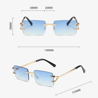 New Rectangle Rimless Women Luxury Sunglasses Retro Brand Designer Clear Ocean Gradient Eyewear Men UV400 Sun Glasses