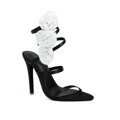 Sexy Lady Party Wedding Bridal Summer Shoes With White Flower  Open Toe Ankle Wrap Super Thin High Heels Gladiators Sandals