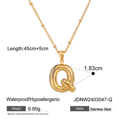 Youthway 18K Gold Minimalist Thick Balloon Bubble Alphabet Necklace Women Stainless Steel Initial Letter Pendant Collar Jewelry