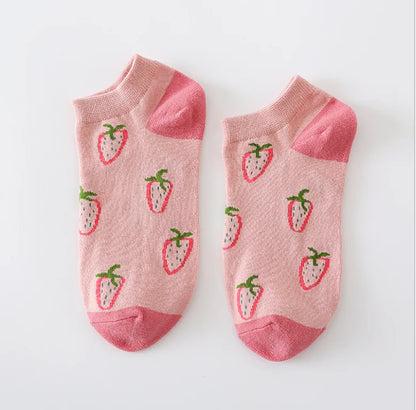 Japanese Harajuku Style Kawaii Woman Socks Cotton with Strawberry and Flower Funny and Pink Socks Women 121702