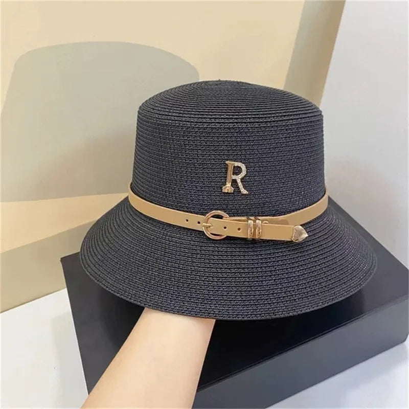 French straw hat summer sun hat tri-fold with letter accessories beach hat outdoor travel anti-UV women's hat  여름모자 gorras