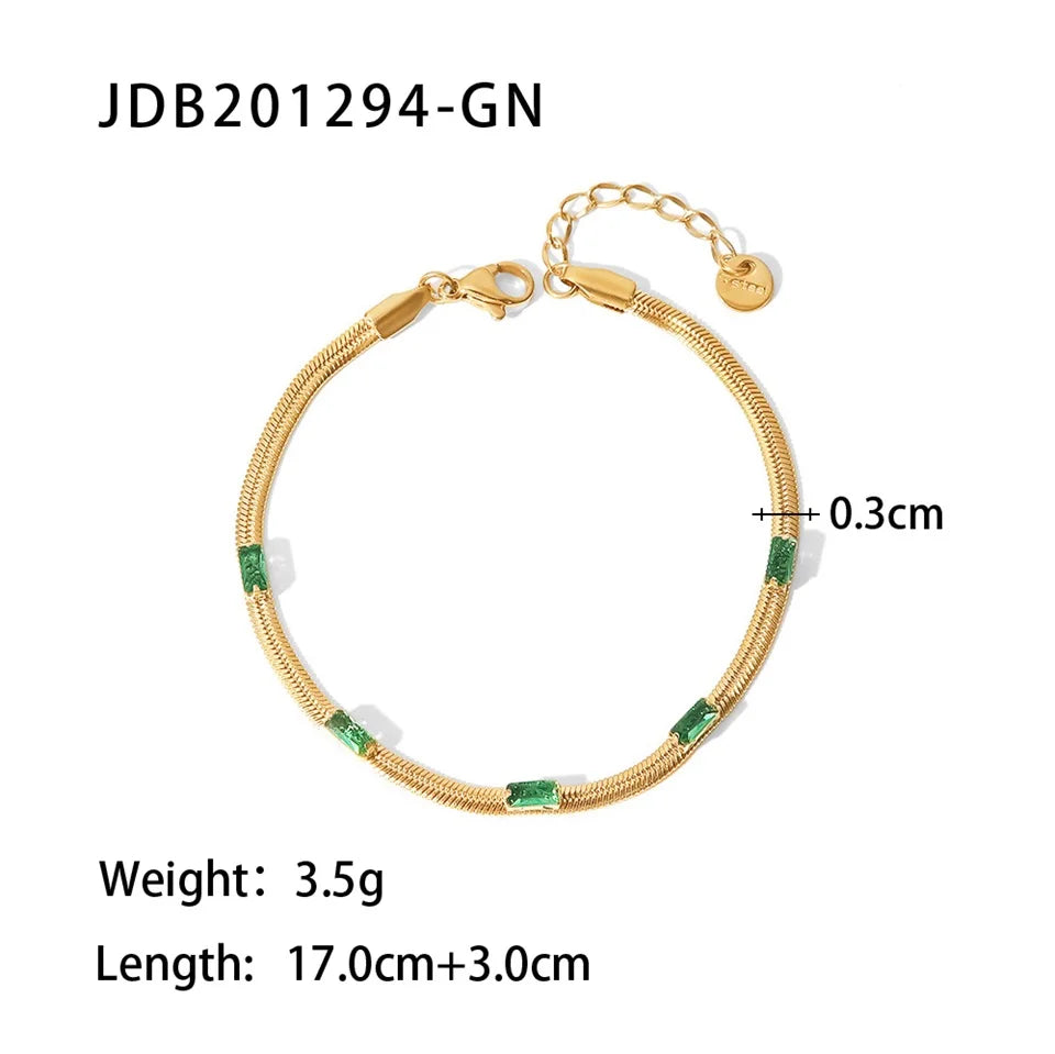 Youthway Luxury Shiny Cubic Zirconia Chain Stainless Steel Aesthetic Necklace Bracelet Green Cubic Zirconia Waterproof Women Jew