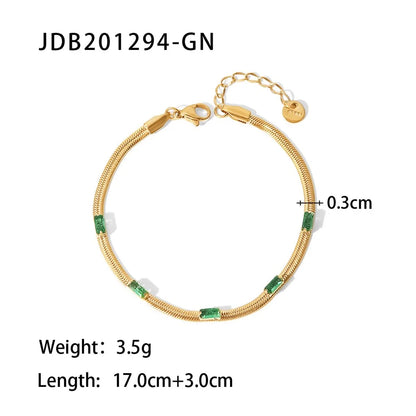 Youthway Luxury Shiny Cubic Zirconia Chain Stainless Steel Aesthetic Necklace Bracelet Green Cubic Zirconia Waterproof Women Jew