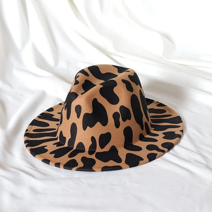 9.5cm rose red leopard print fedora hat