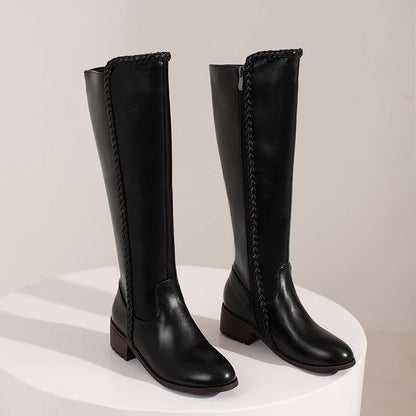 British Style Zipper Plush Inner Knee Boots