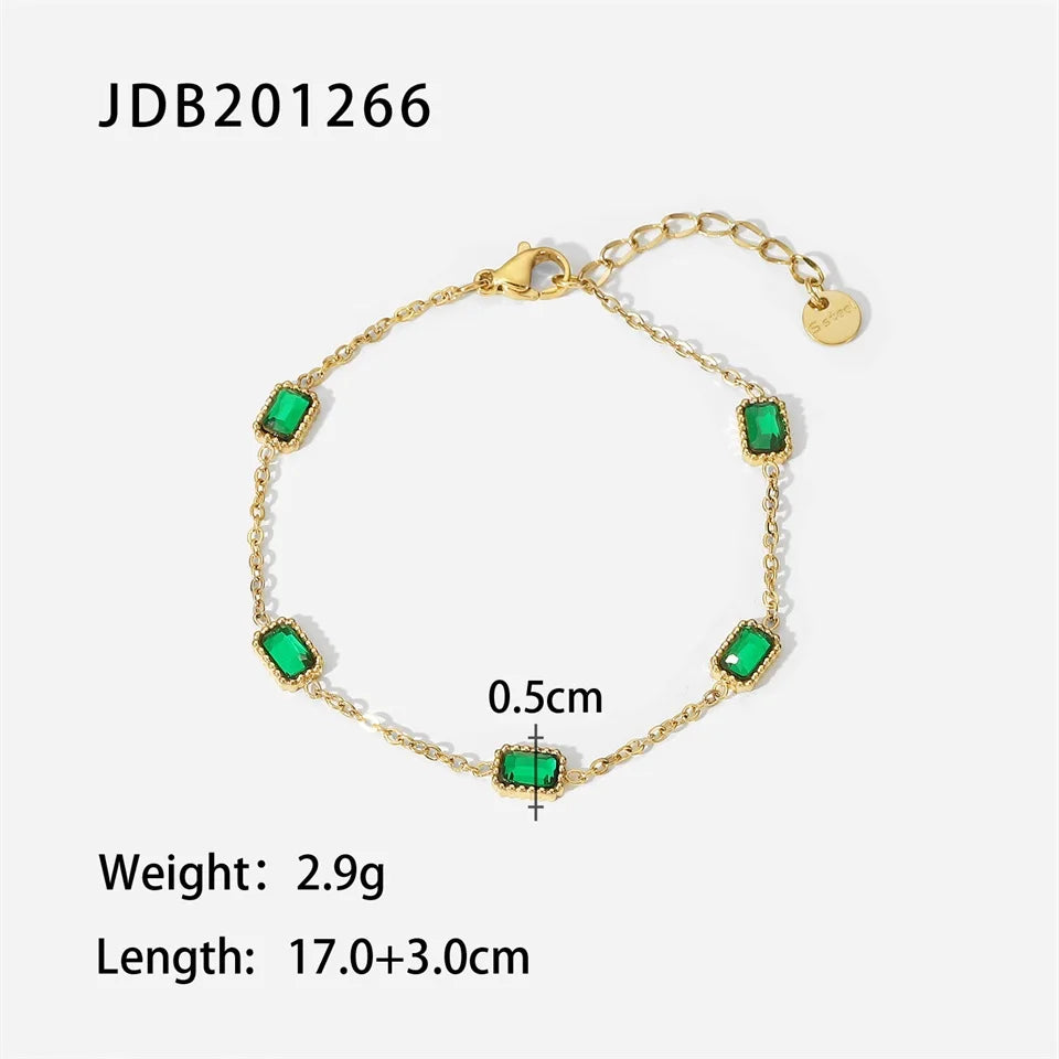 Youthway Luxury Shiny Cubic Zirconia Chain Stainless Steel Aesthetic Necklace Bracelet Green Cubic Zirconia Waterproof Women Jew