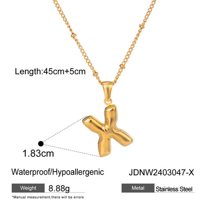 Youthway 18K Gold Minimalist Thick Balloon Bubble Alphabet Necklace Women Stainless Steel Initial Letter Pendant Collar Jewelry