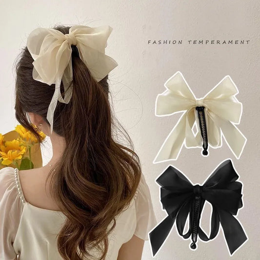 Korean Fashion Ribbon Bow Hair Claw Clip Elegant Banana Gripper Ponytail Clip for Women Girls Headwear Hair Accessories