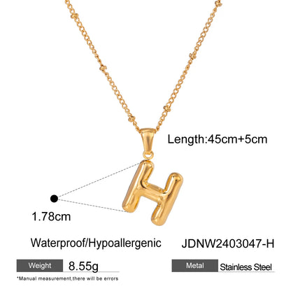 Youthway 18K Gold Minimalist Thick Balloon Bubble Alphabet Necklace Women Stainless Steel Initial Letter Pendant Collar Jewelry