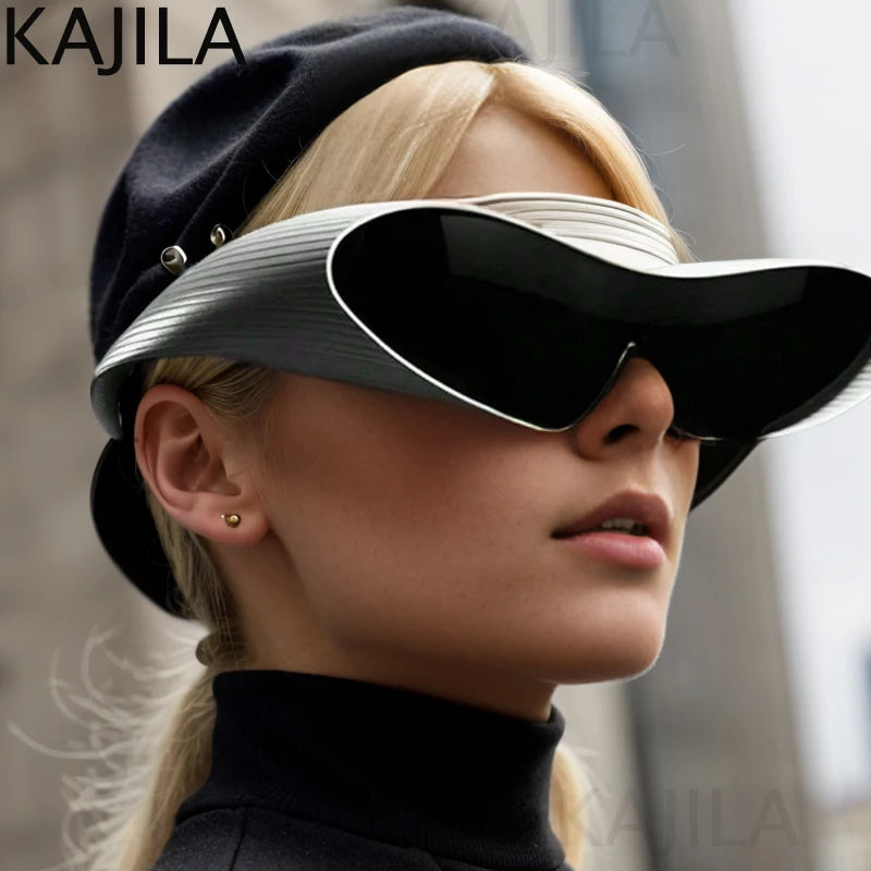 Oversized Cat Eye Punk One-Piece Futuristic Sunglasses Women 2024 Luxury Brand Y2K Sun Glasses For Ladies Retro 2000's Goggle