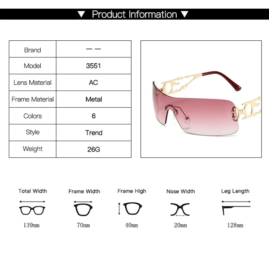 new fashion rimless Y2K sunglasses women men 2025 High quality trending product rave party festival oculos de sol uv400