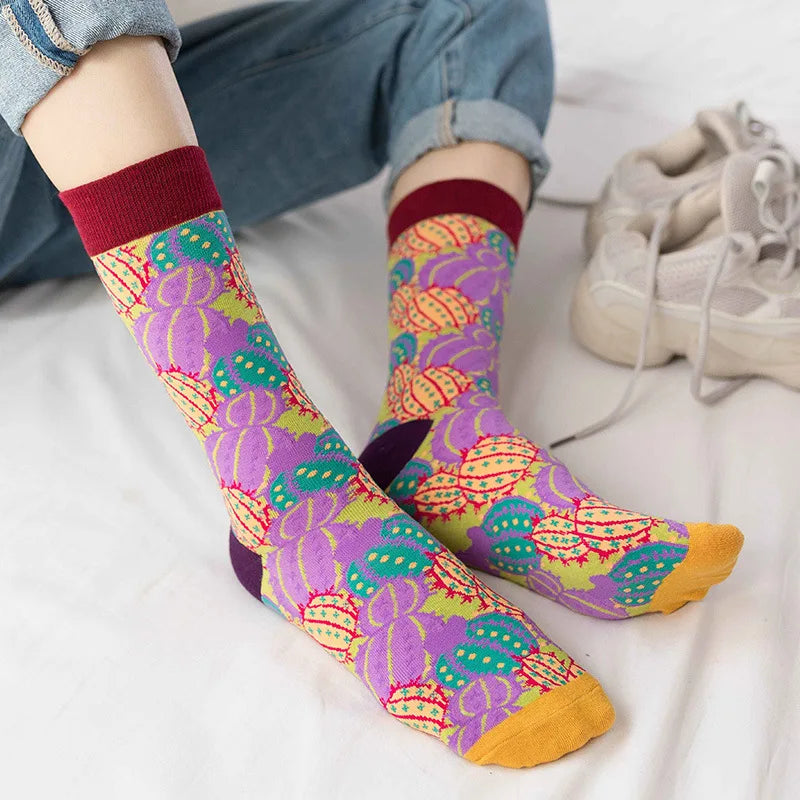 Fashion Streetwear Funny Socks Women Cartoon Ladies Long Socks Cotton for Autumn and Winter Colorful Meias 406