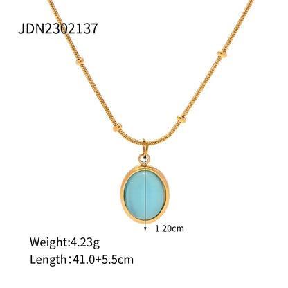 Youthway 18K Gold Plated Stainless Steel Blue Opal Necklace Metal Rust Proof PVD Chic Jewelry Bijoux Femme