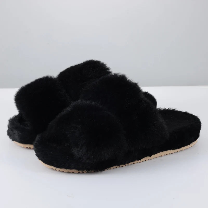 Evshine Women Open Toe Plush Slippers Faux Fur Warm Home Shoes Anti-Slips Fuzzy Fluffy Women Slippers Soft Cozy Bedroom Slippers