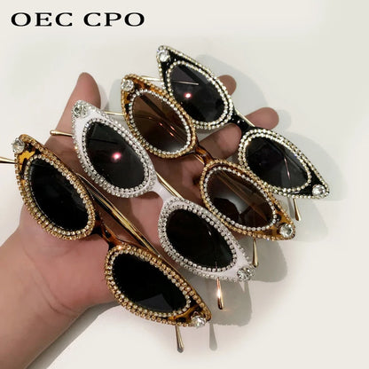 Unique Diamond Fashion Sunglasses Women Luxury Rhinestone Cat Eye Eyewear Female Trend Small Frame Ladies Sun Glasses UV400