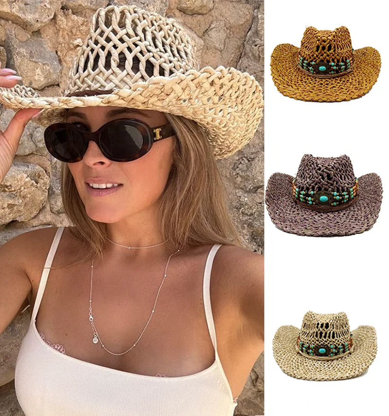 Corn Husk Material Cowboy Straw Hat Panama Visor Women's Elegant Western Cowboy Hat Men's  sombrero