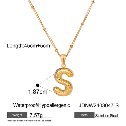 Youthway 18K Gold Minimalist Thick Balloon Bubble Alphabet Necklace Women Stainless Steel Initial Letter Pendant Collar Jewelry