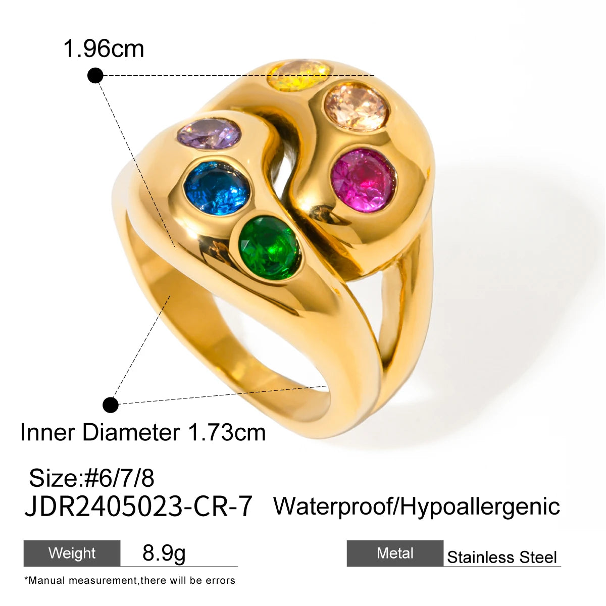 Youthway Trendy Versatile Gold Plated Stainless Steel Irregular Colorful Zircon Jewelry Set For Unisex Waterproof Jewelry Gift