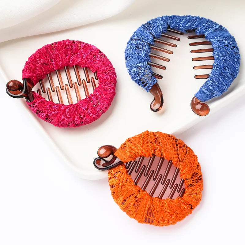 1pcs 5.5cm Circle Small Banana Clips for Hair Handmade Lace Hairclips for Girls and Women Ponyhair