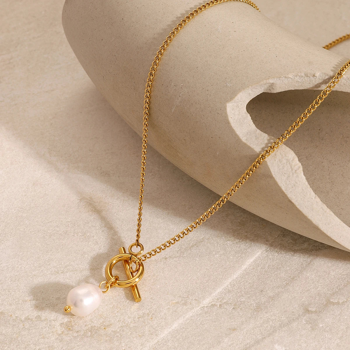 Youthway Gold Plated Stainless Steel Trendy Minimalist Pearl Pendant Necklace For Women Waterproof Anti Allergic Jewelry