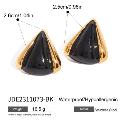 Youthway Glossy Shine Minimalist Stainless Steel Black Triangle Earrings Stud For Women Trendy Waterproof Jewelry Gift