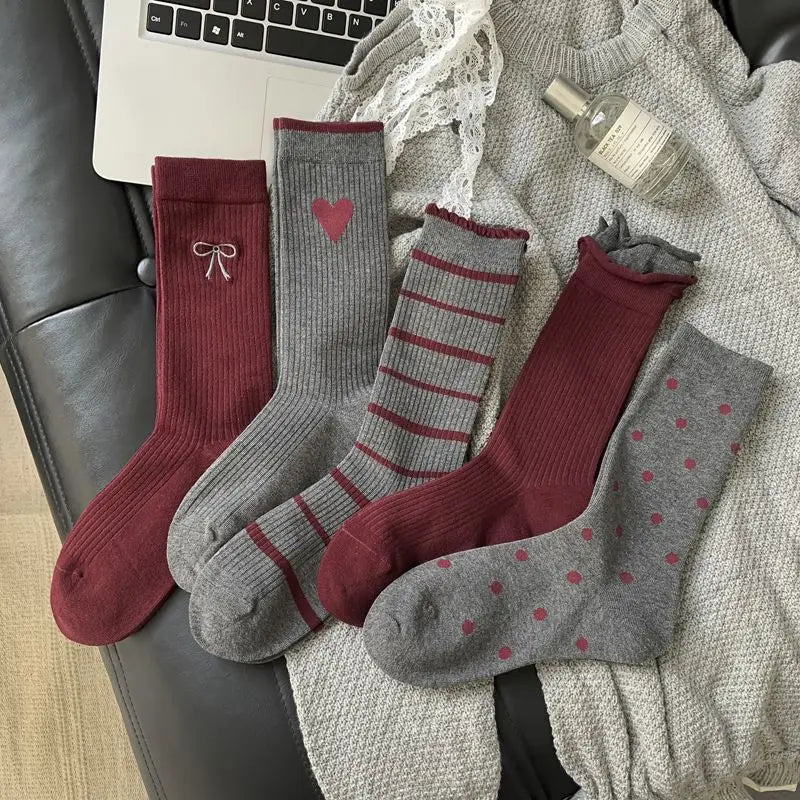 Red Middle Tube Designer Socks