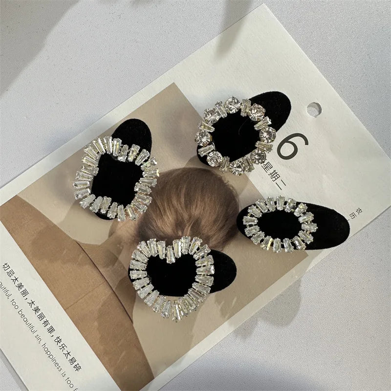 1pcs Small Rhinestone Alligator Hairclips Black Velet Duckbills for Girls and Women Shiny Hair Accessories Side Clips