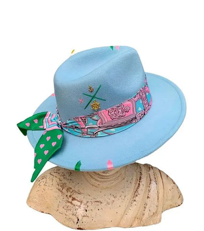 Cartoon Metal Patch Pink Fedora Hat