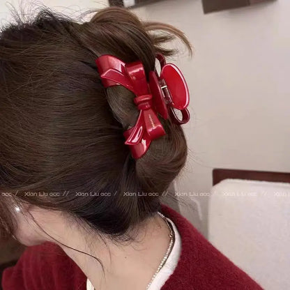 9cm Long Acetate Red Bow Hair Crab Hair Claws Elegant Updo Hair Accessories  vinegar clip, shark clip, hair clip at the back