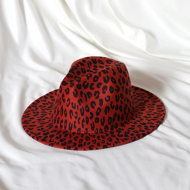 9.5cm rose red leopard print fedora hat