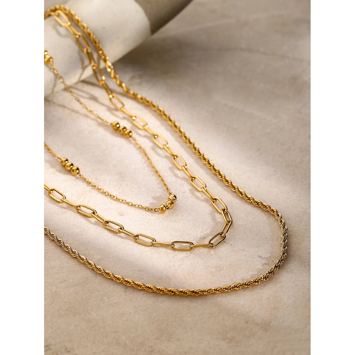 Youthway Layered Chain Stainless Steel Twist Chain Triple Layers Necklace 18K Gold Plated Waterproof Trendy Chain Jewelry Women