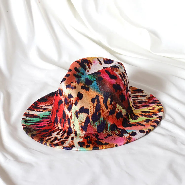 9.5cm rose red leopard print fedora hat