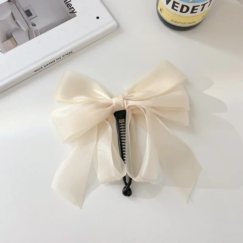 Korean Fashion Ribbon Bow Hair Claw Clip Elegant Banana Gripper Ponytail Clip for Women Girls Headwear Hair Accessories