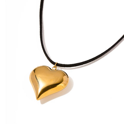 Youthway Smooth Stainless Steel Heart Pendant Korean Cashmere Necklace Glossy Charm Golden Steel Color Jewelry for Women