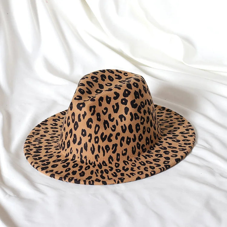 9.5cm rose red leopard print fedora hat