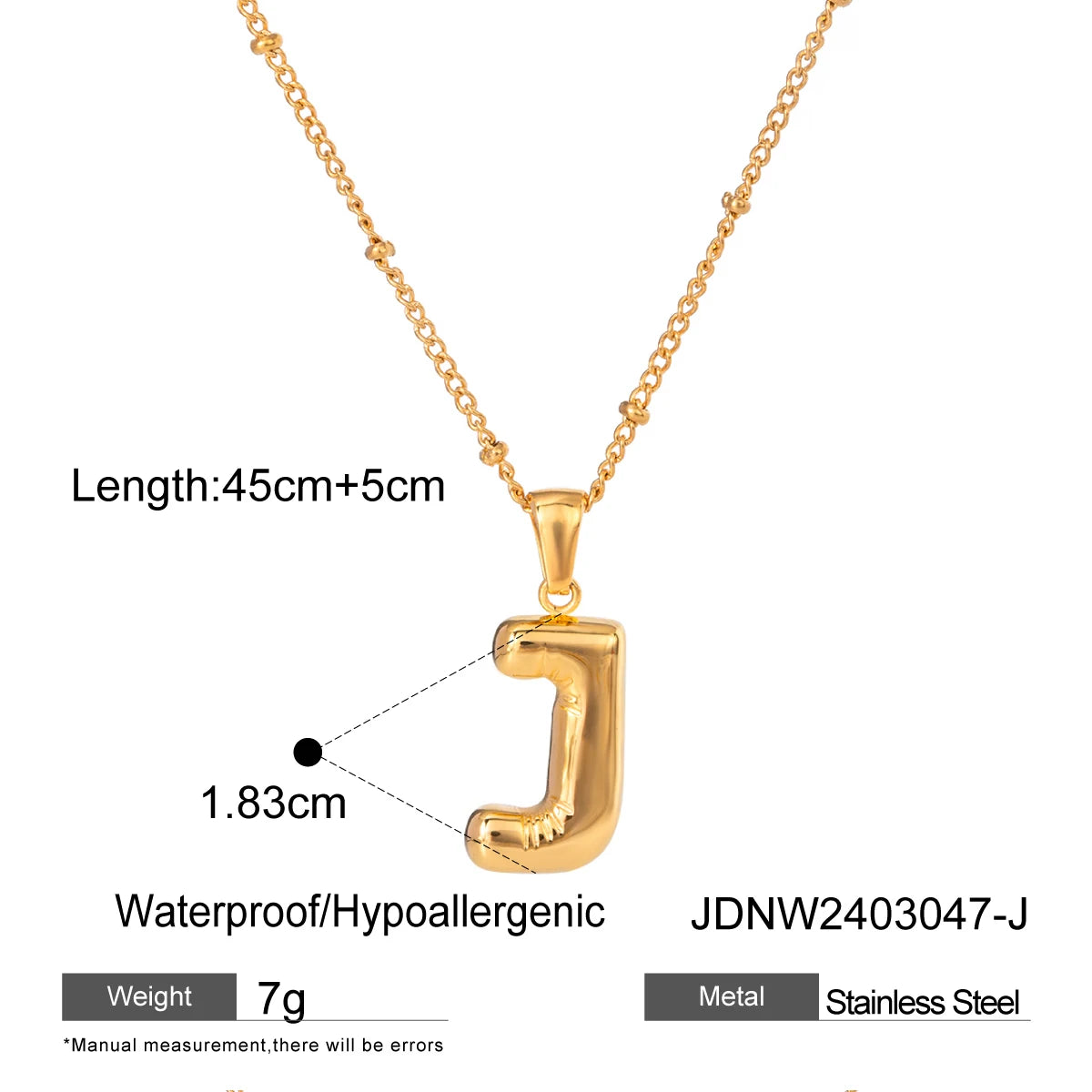 Youthway 18K Gold Minimalist Thick Balloon Bubble Alphabet Necklace Women Stainless Steel Initial Letter Pendant Collar Jewelry