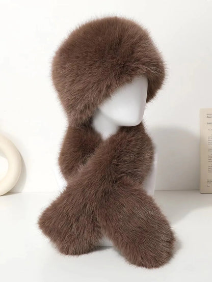 2-piece hat scarf imitation fox fur