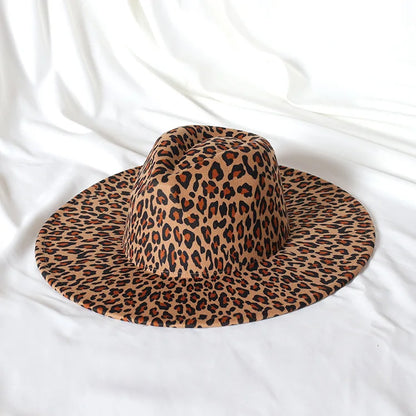 9.5cm rose red leopard print fedora hat