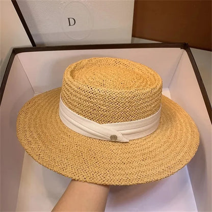 French straw hat summer sun hat tri-fold with letter accessories beach hat outdoor travel anti-UV women's hat  여름모자 gorras