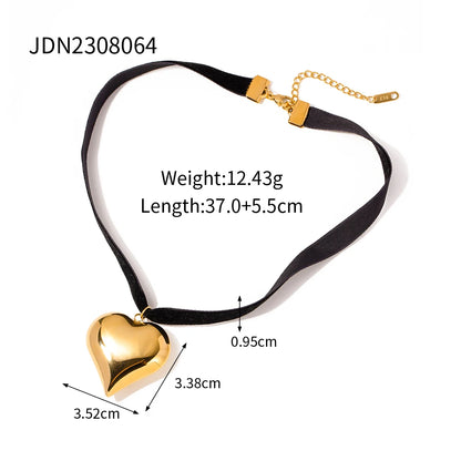 Youthway Unique Golden Steel Color Bulge Chubby Heart Pendant Black Wide Rope Necklace for Women Charm Jewelry NEW