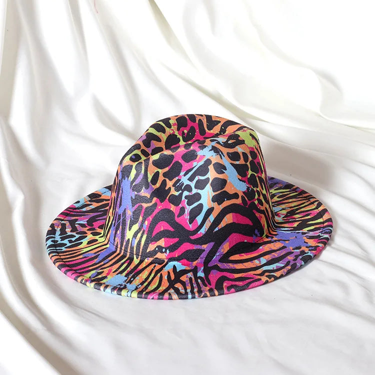 9.5cm rose red leopard print fedora hat