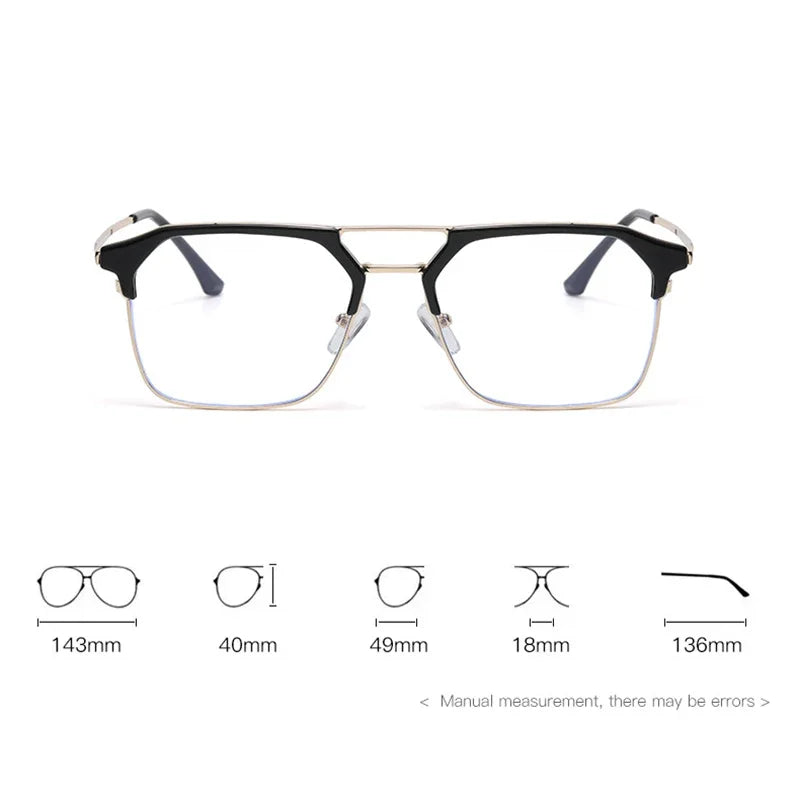 DYTYMJ Large Frame Trend Anti Blue Light Glasses for Men Mirror Metal Half Frame Eye Glasses Frames for Men Marcos De Lentes