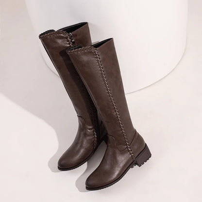 British Style Zipper Plush Inner Knee Boots