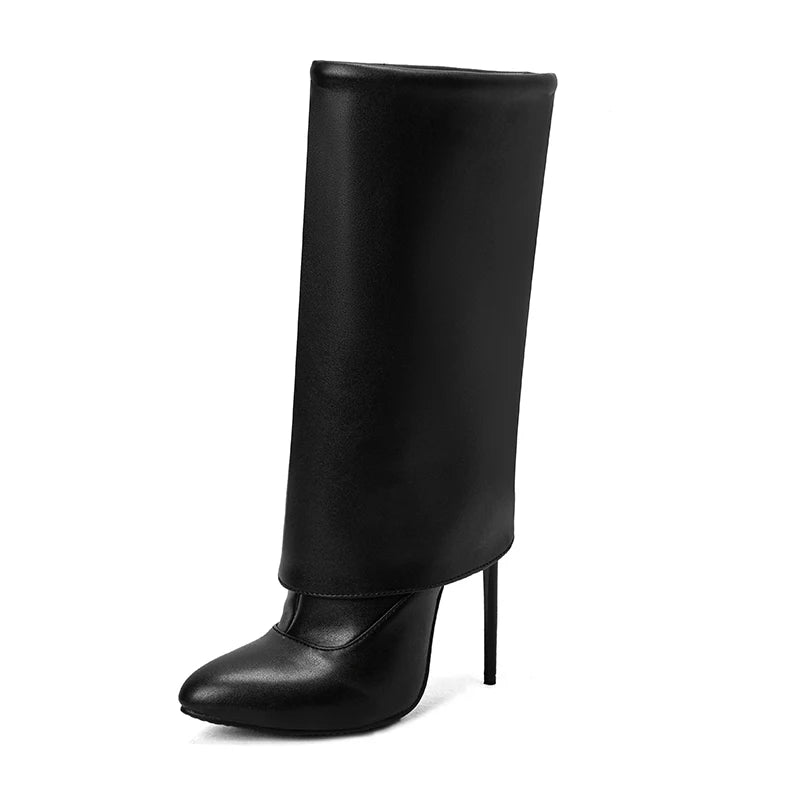 Sexy Pointed Toe Super Stiletto Boots Microfiber Side Zipper Catwalk Fashion Sheos Mesh Inner Nightclub Women's Mid-Boots