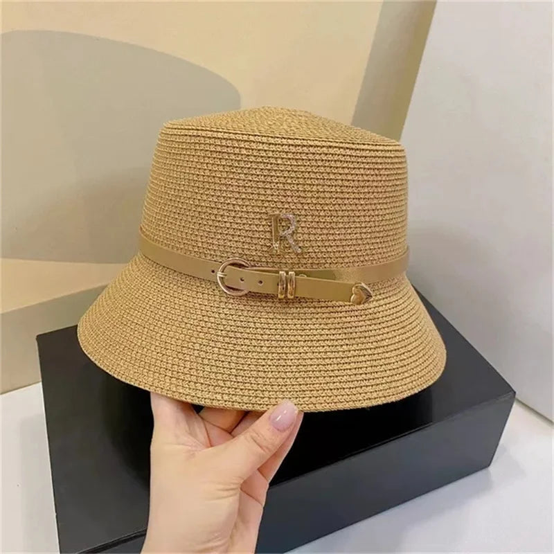 French straw hat summer sun hat tri-fold with letter accessories beach hat outdoor travel anti-UV women's hat  여름모자 gorras